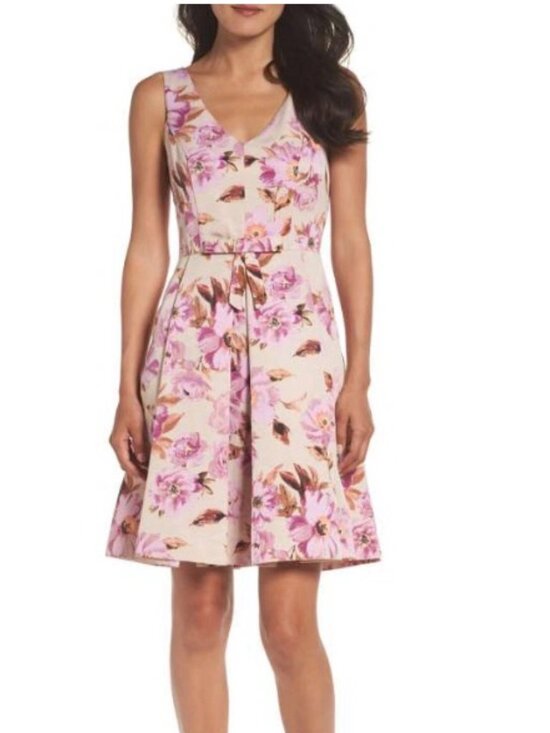 Taylor Dresses & Skirts - Anthropologie Taylor Womens Sleeveless Pink Floral Print Fit & Flare Dress Sz 4